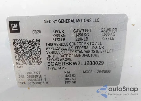 2020 Buick Enclave Essence from USA, damaged, VIN 5GAERBKW2LJ288029